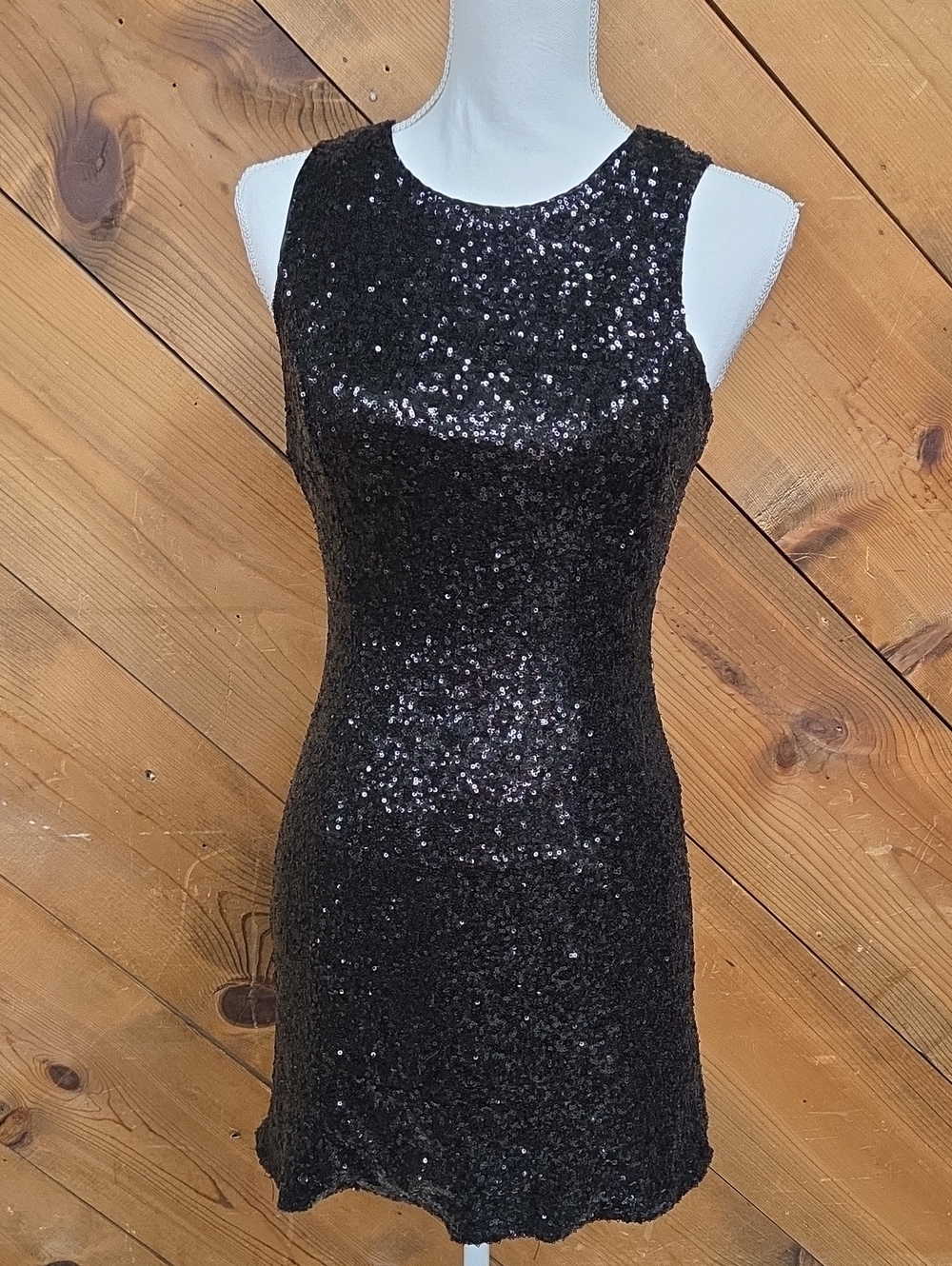 Esley Black Sequin Sleeveless Dress with Open Back, Size M